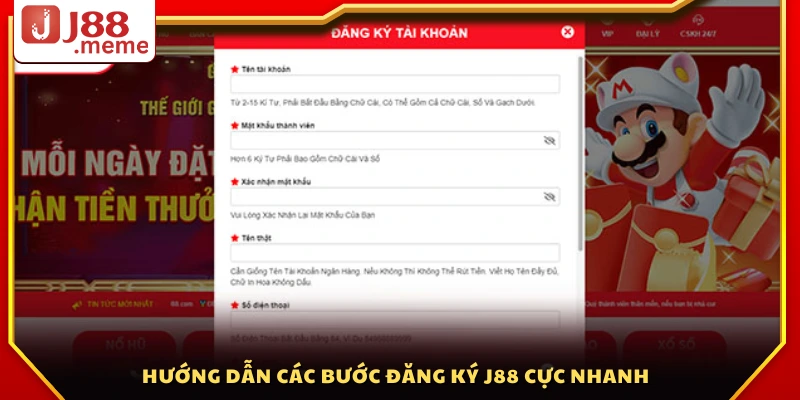 Cách đăng ký tài khoản J 88 chi tiết